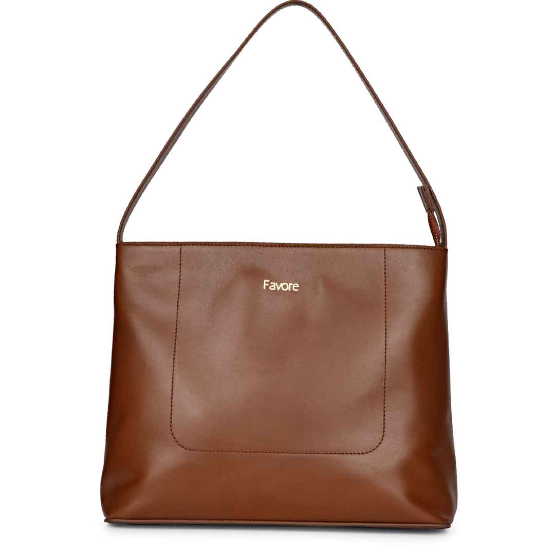 Favore Women Dark Brown Leather Shoulder Bags