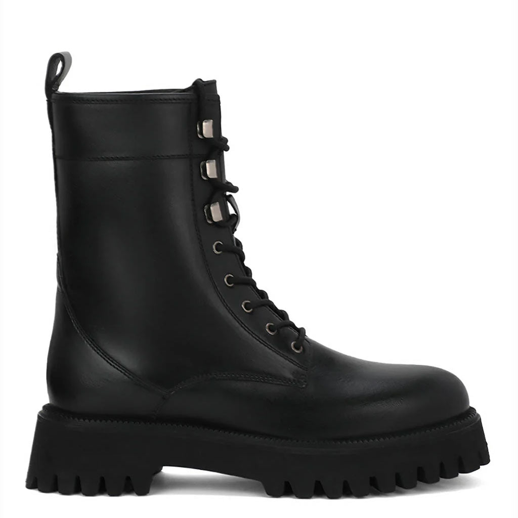 Saint Anastasia Black Leather Lace Up High Ankle Boots - Main Image