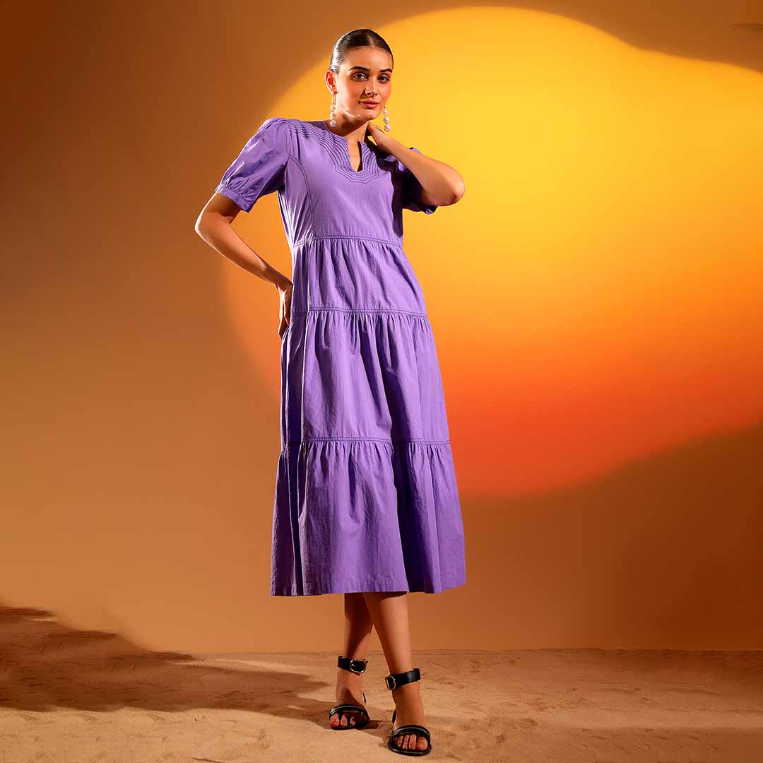 white christmas dresses Miss Circle Women's Oakleigh Blackberry Purple Cotton Lace-Up Back Midi Dress - Purple main image 0