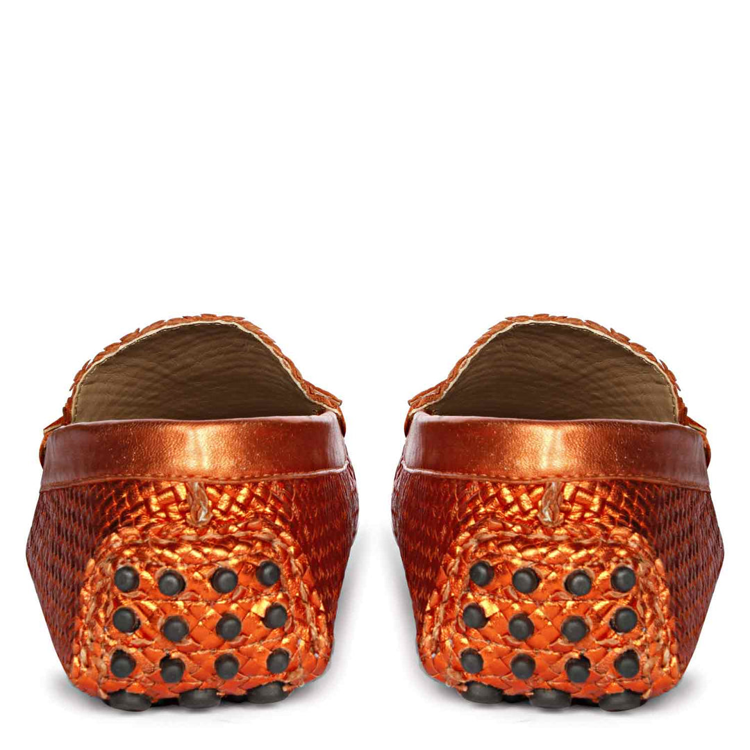Saint Liana Orange Woven Leather Loafers