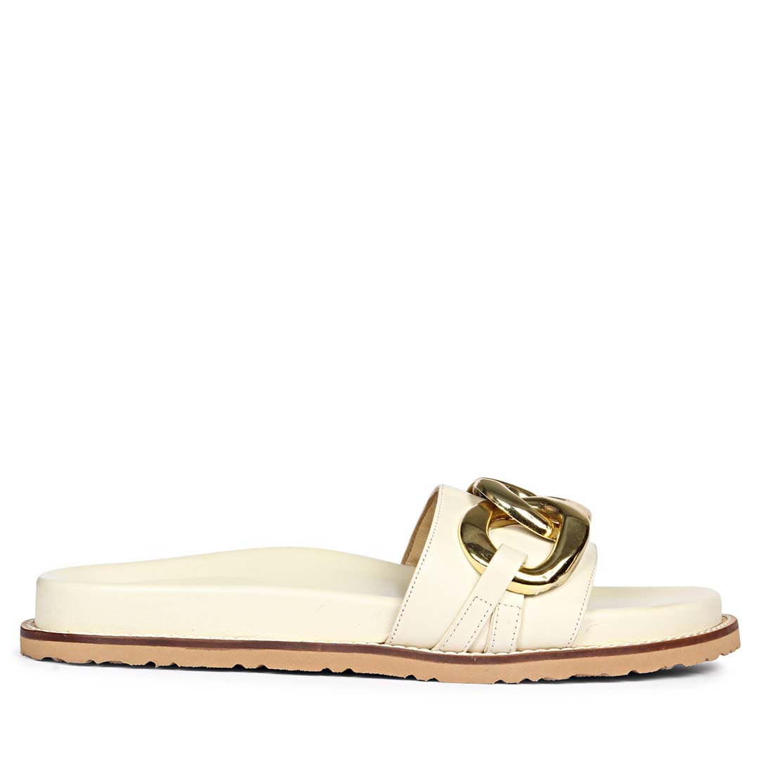 Saint Kiera Off White Leather Flat Slides - Main Image