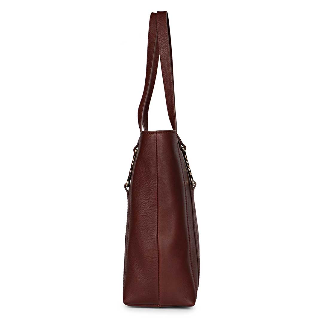 Favore Maroon Womens Leather Shopper Tote Bag