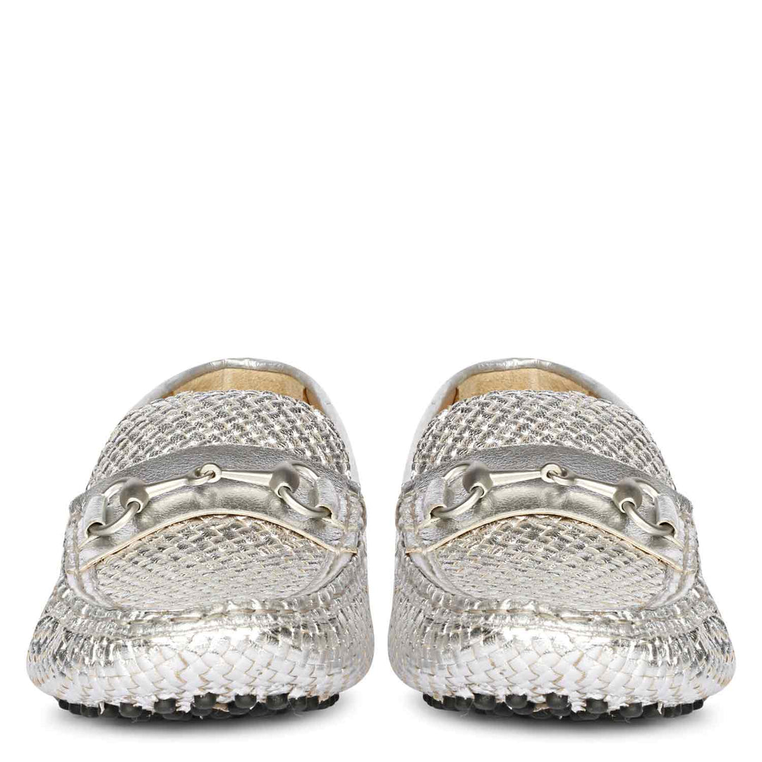 Saint Lucy Silver Woven Leather Loafers
