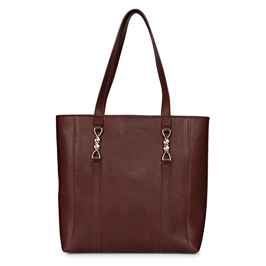 Favore Maroon Womens Leather Shopper Tote Bag