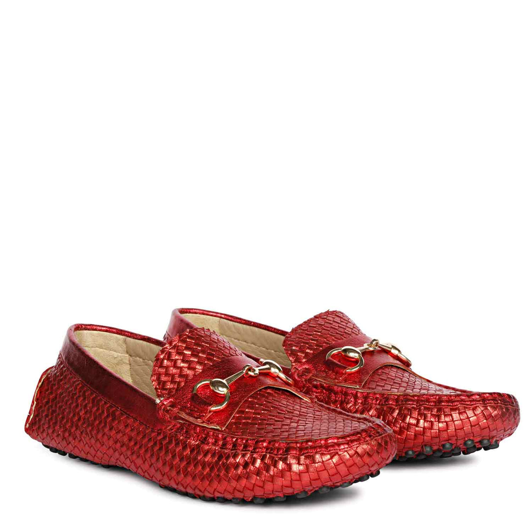 Saint Lucy Red Woven Leather Loafers