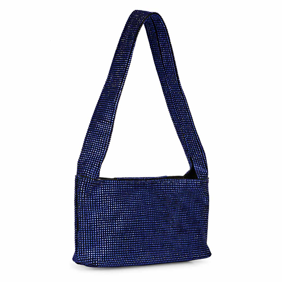 Alma Crystal Embellished Blue Leather Mini Handbags