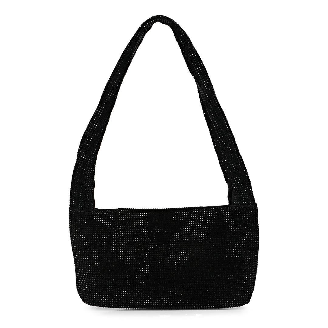 Alma Crystal Embellished Black Leather Mini Handbags