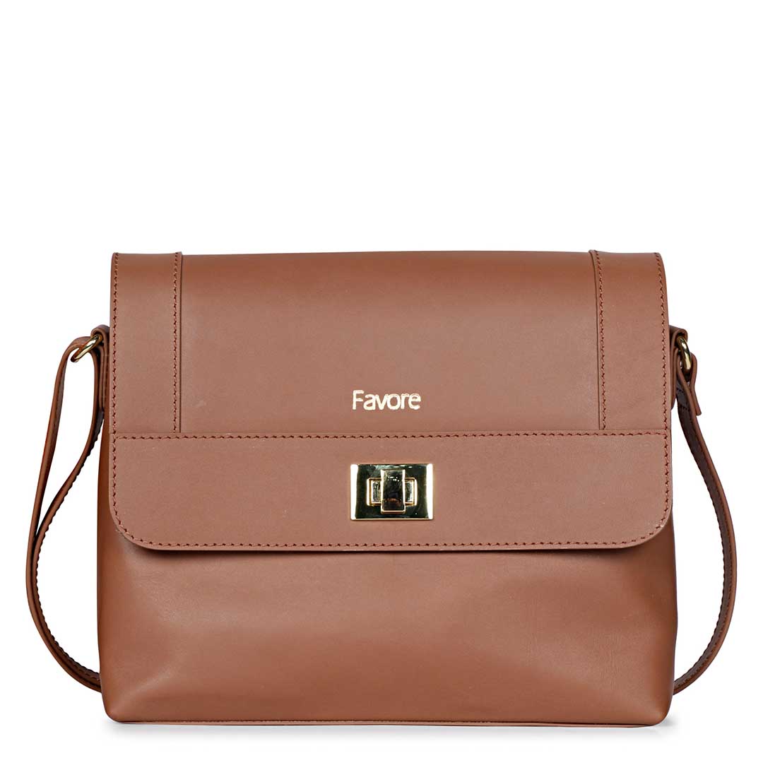 Favore Light Tan Womens Leather Structured Sling Bag