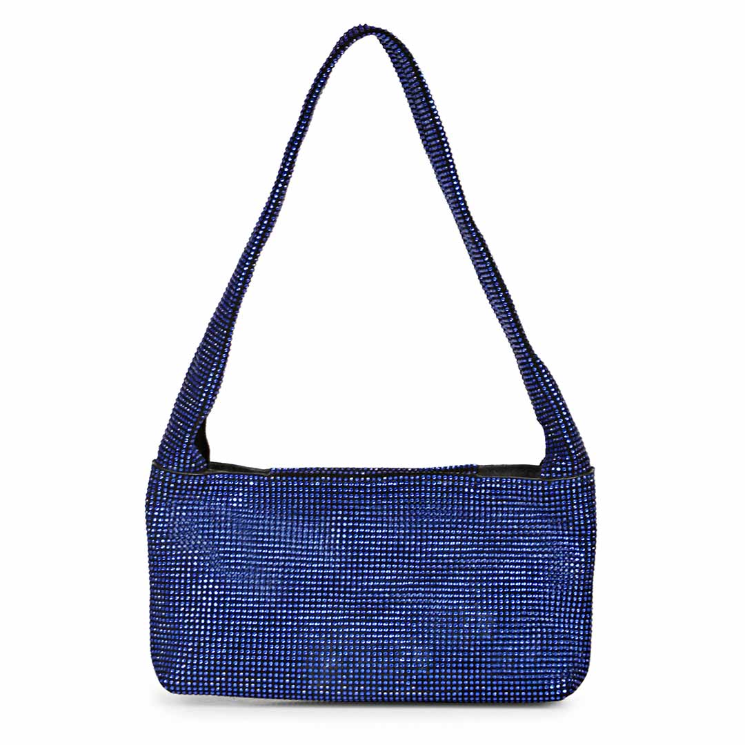 Alma Crystal Embellished Blue Leather Mini Handbags