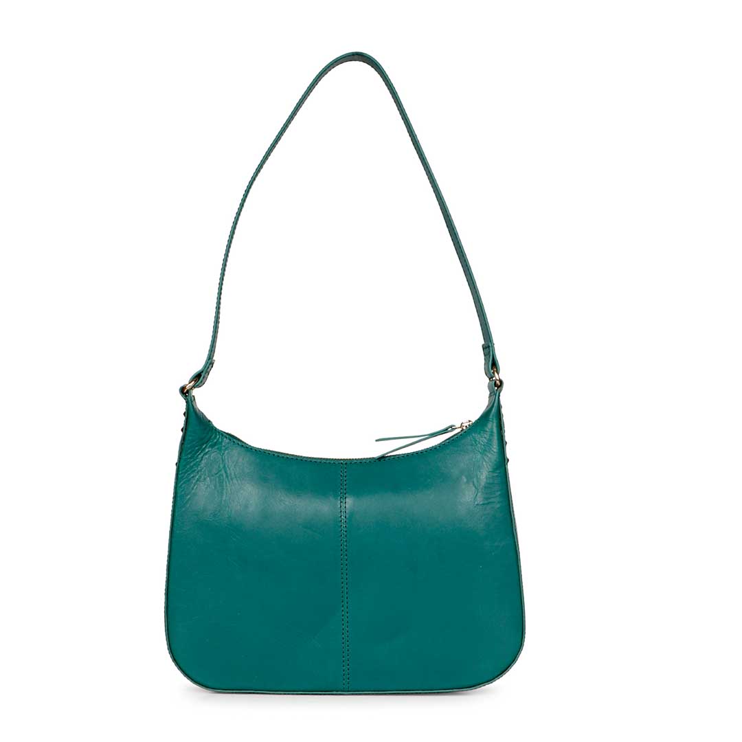 Favore Green Leather Structured Shoulder Bag