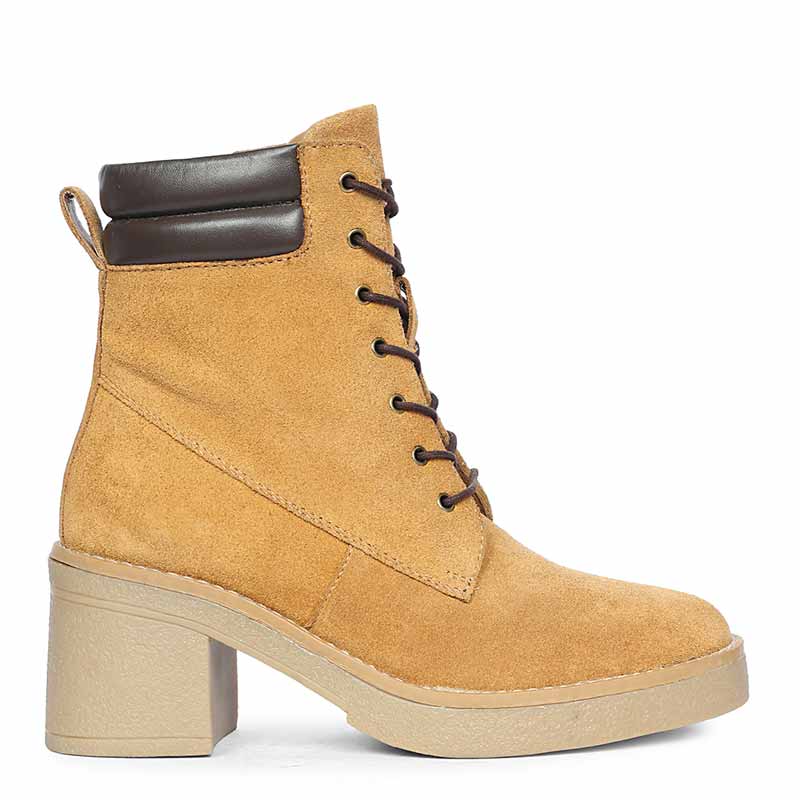 Saint Esme Tan Suede Leather Lace Up Boots - Main Image