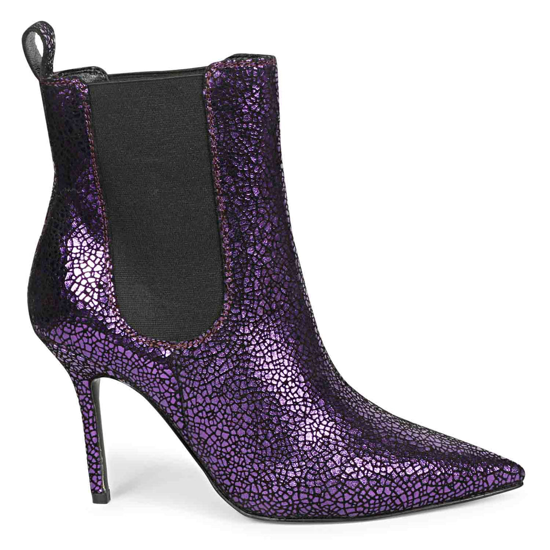 Purple leather kitten heel boots with a sleek and stylish design, perfect for adding a pop of color to your outfit