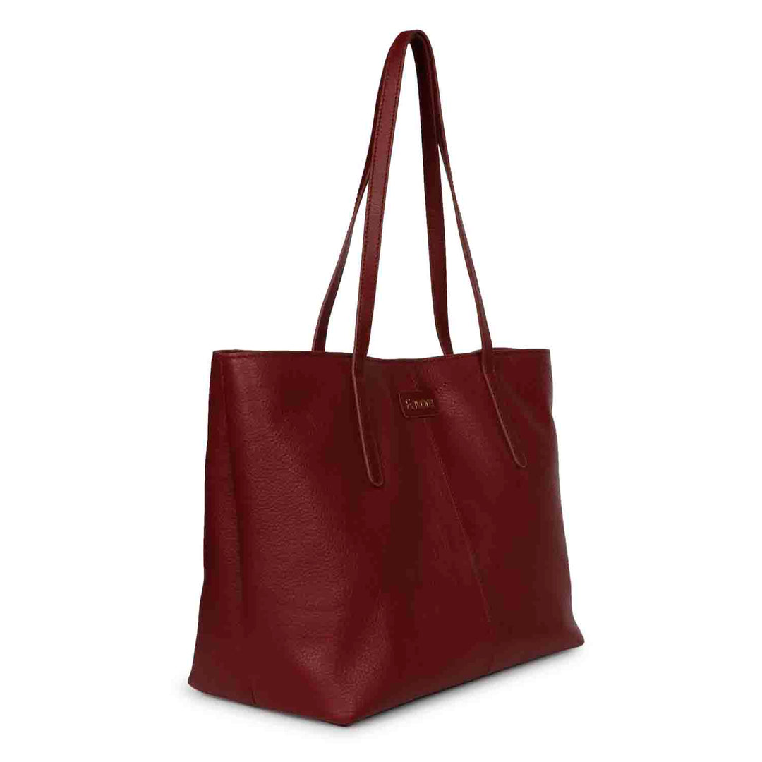 Favore Maroon Leather Structured Shoulder Bag