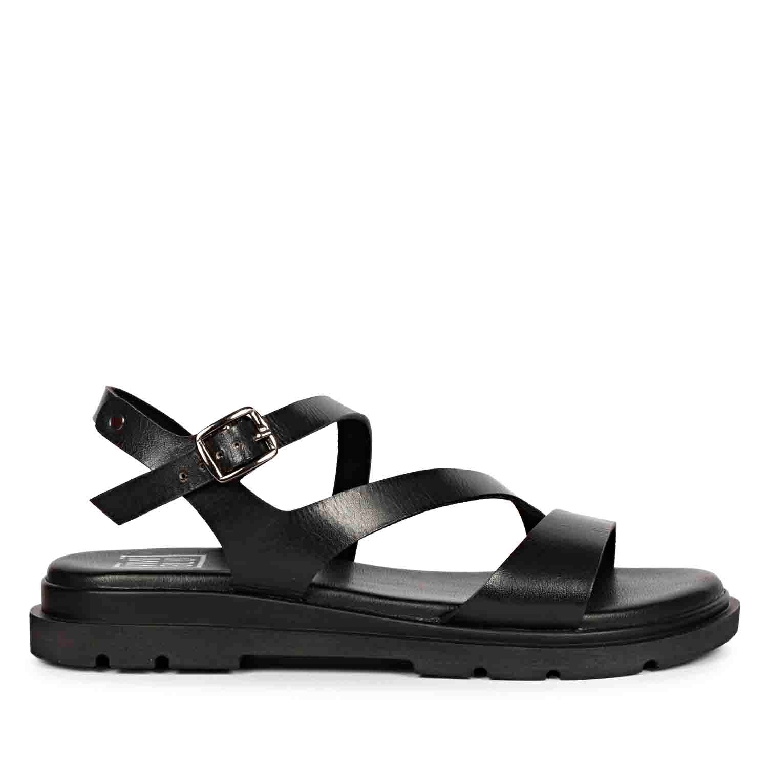 ViviBlu Black Leather Flat Sandals – SaintG India