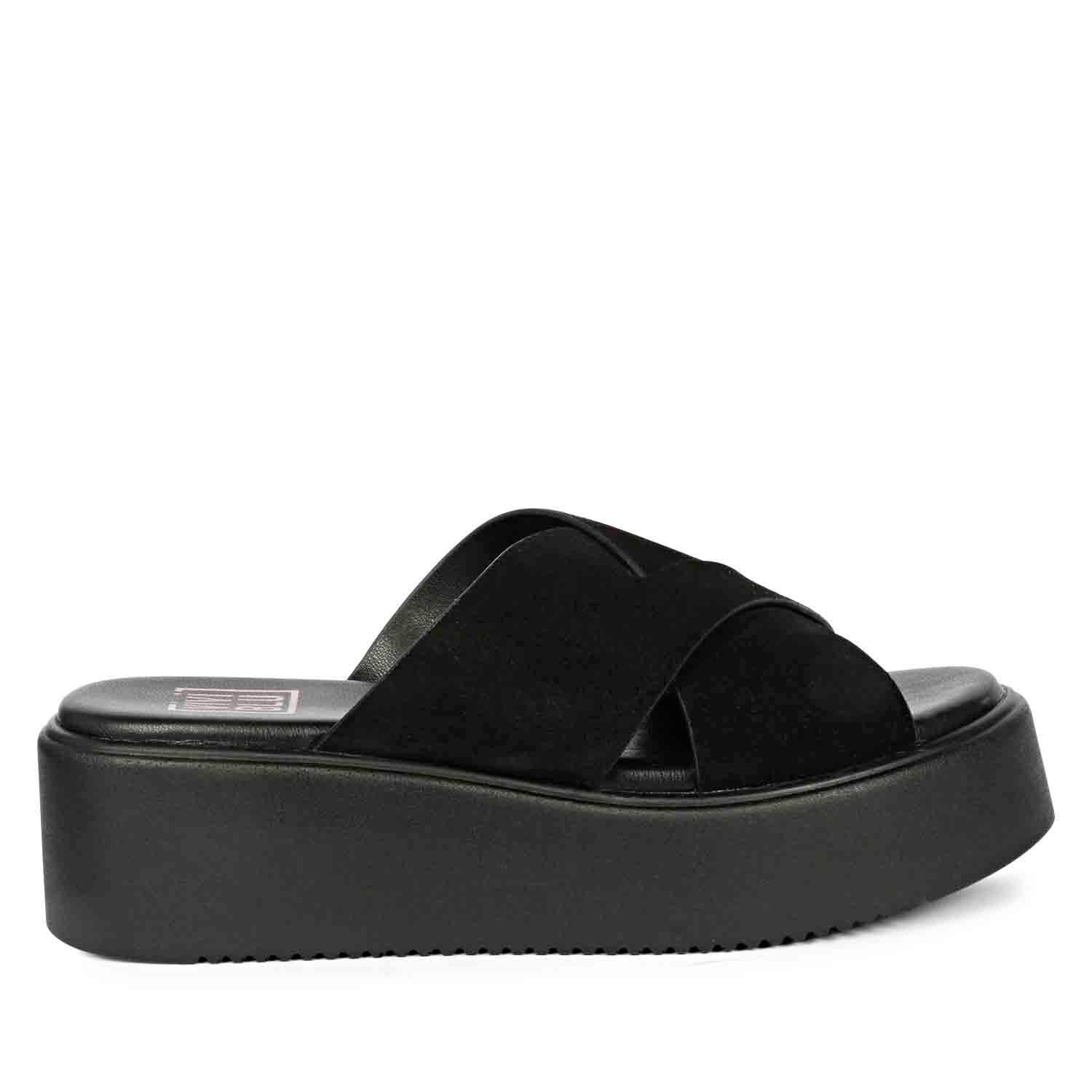 ViviBlu Black Leather Platform Sandals - Main Image