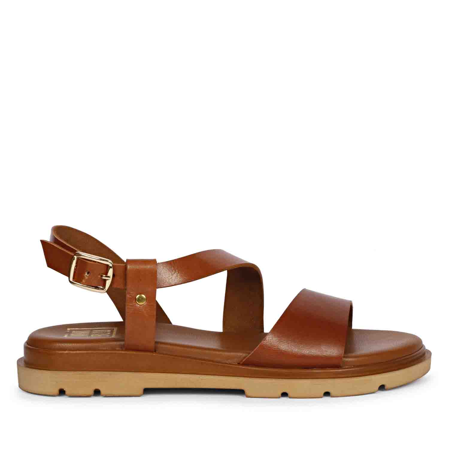 ViviBlu Tan Leather Flat Sandals - Main Image