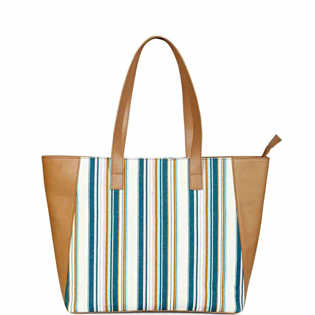 Favore Striped Brown & White Leather Structured Shoulder Bag