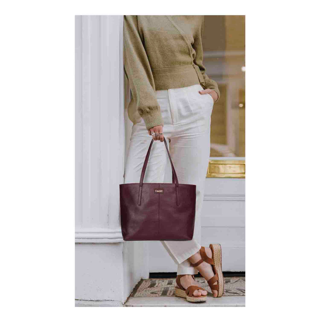 Favore Women Burgundy Leather Structured Shoulder Bag
