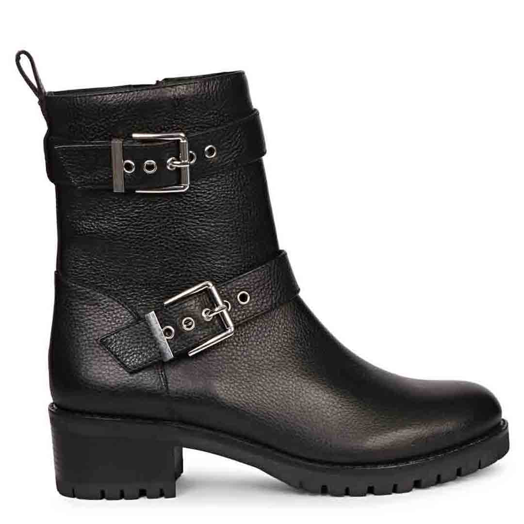 Saint Erika Double Buckle Black Leather High Ankle Boots – SaintG
