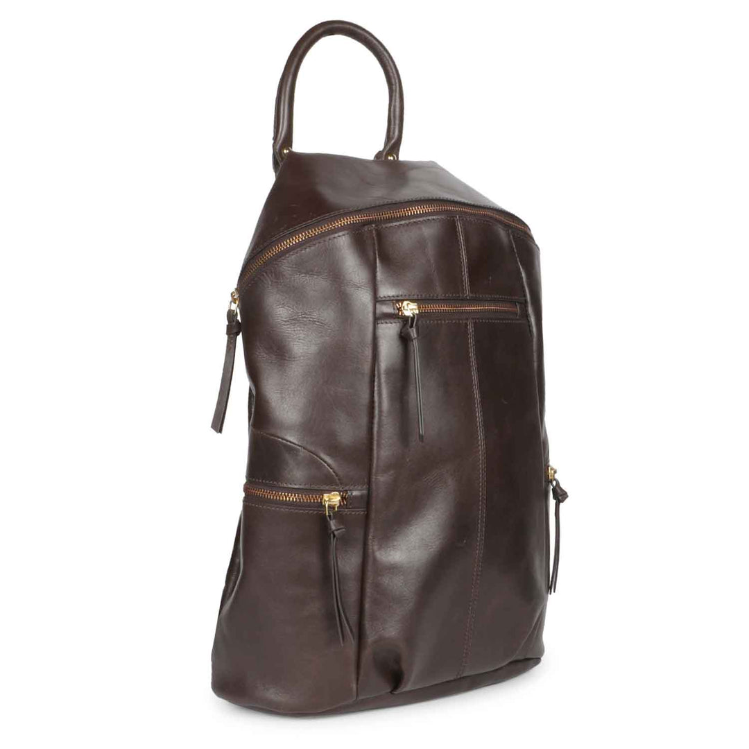 Favore Dark Brown Leather Oversized Structured Backpacks