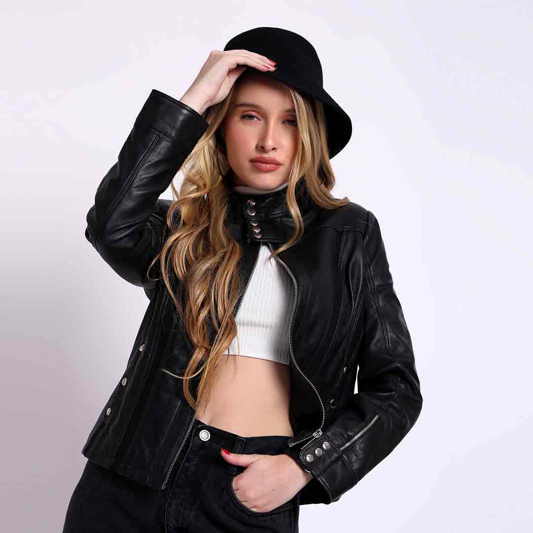 Saint Amaya Black Leather Women Cafe Racer Jackets – SaintG India