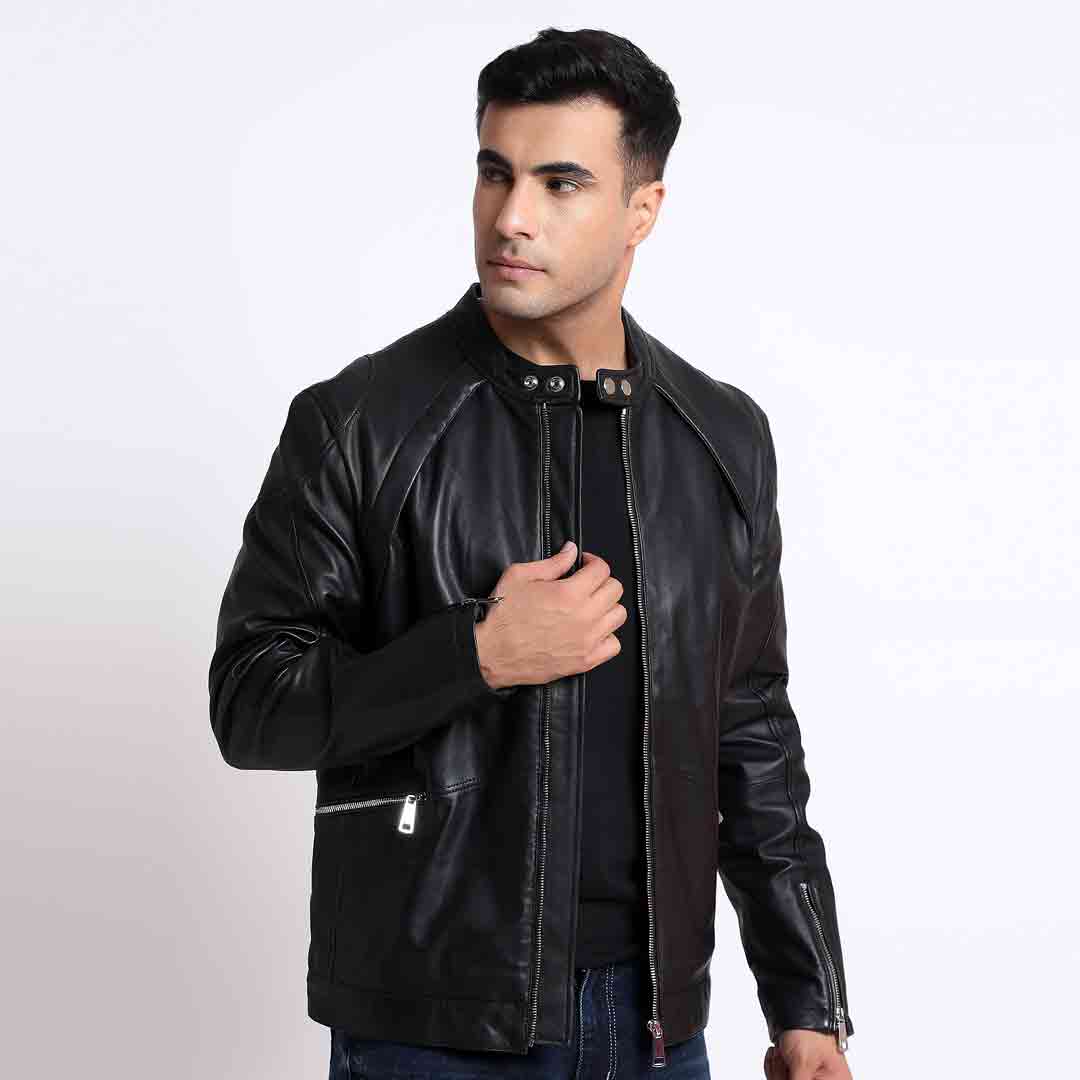 Matte Black Mens Black Moto Leather Jacket Lambert Black Leather