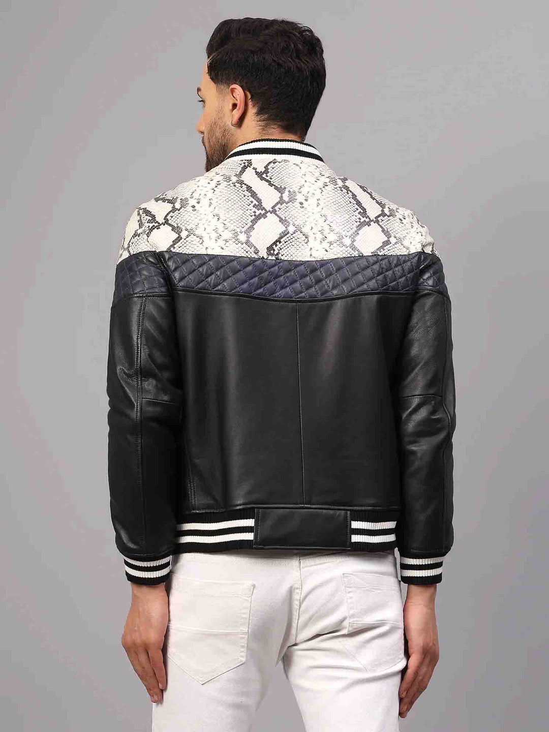 Saint Moreno White Python Print Leather Men's Jackets