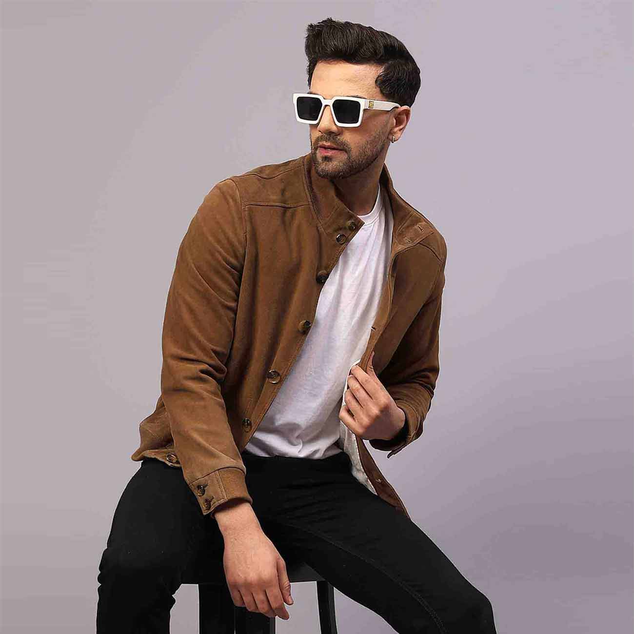 Saint Valen Mens Tan Suede Leather Jackets - Main Image