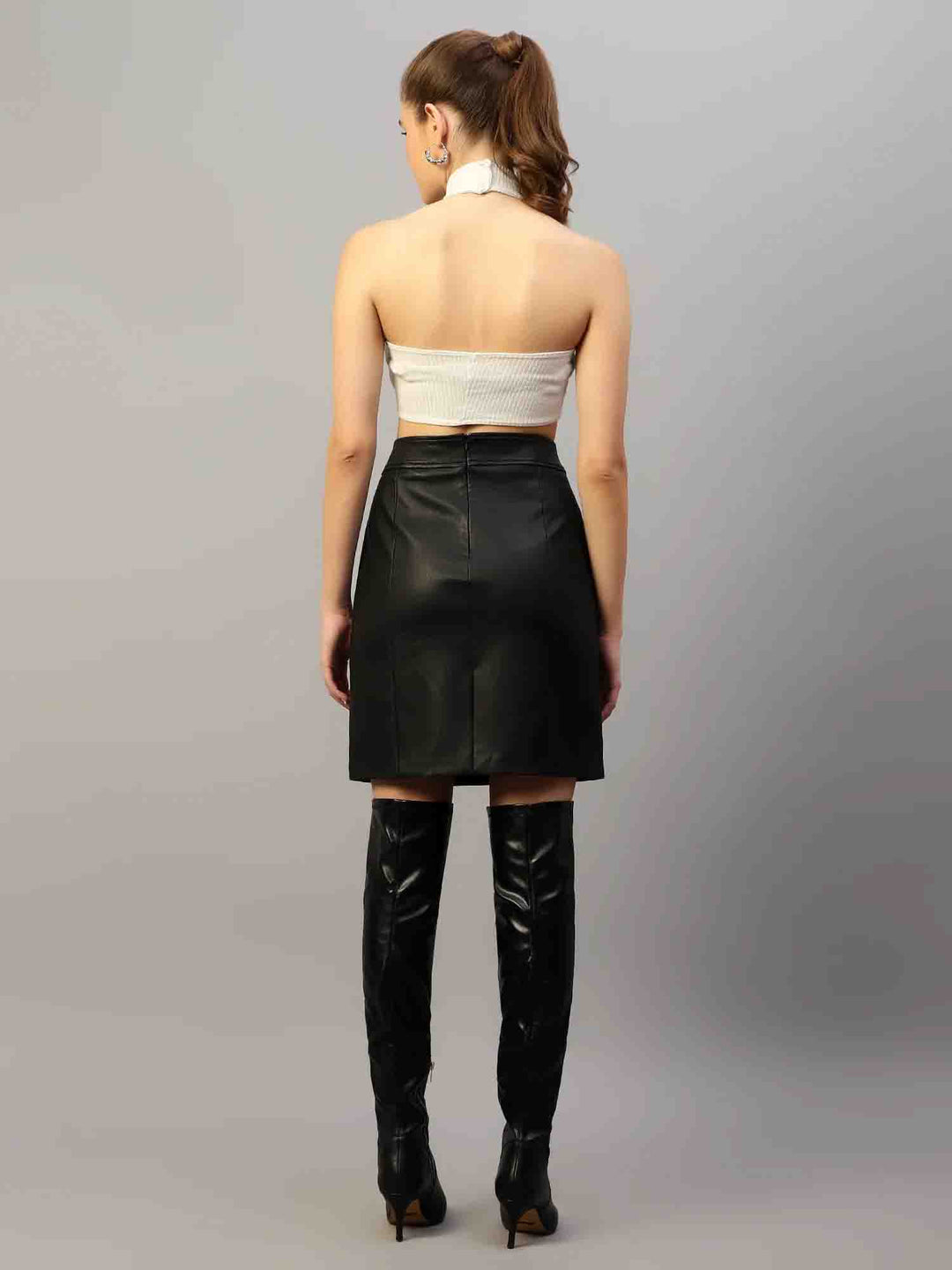 Saint Letitia Black Stretch Leather Skirt