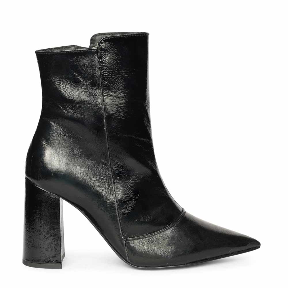 Saint Maura Black Crinkle Patent Leather High Ankle Boots - Main Image
