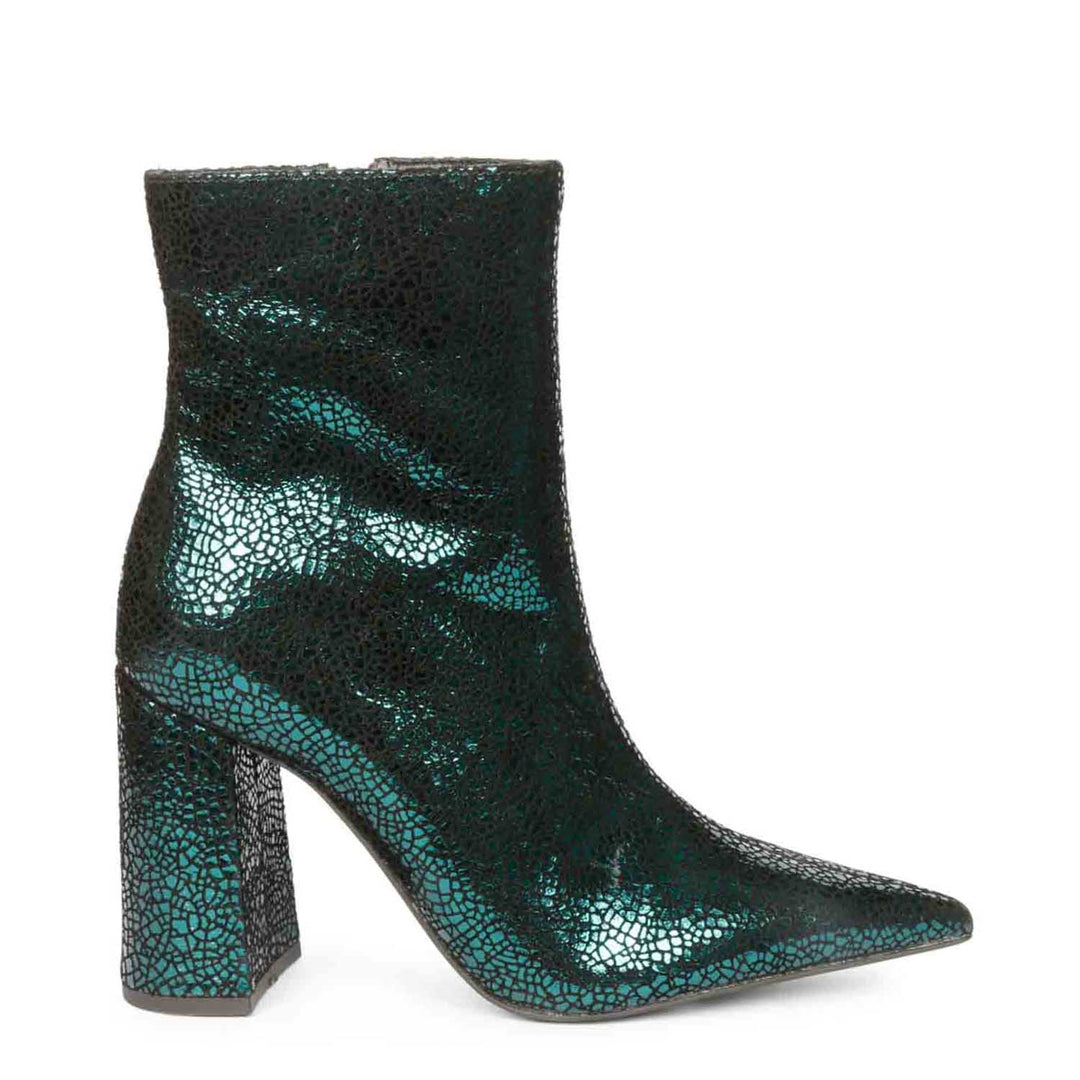 Metallic leather high ankle boots with a sleek and stylish design