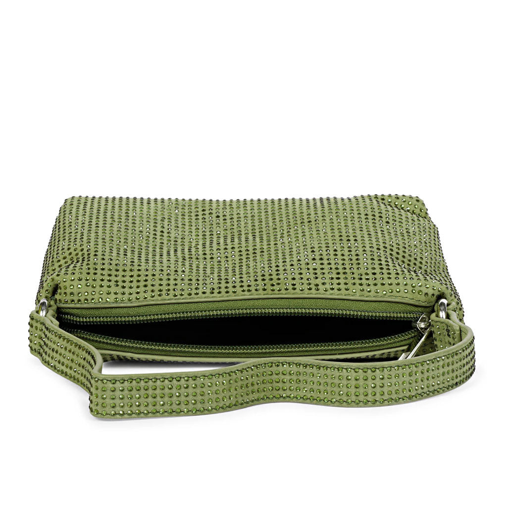 Aria Crystal Embellished Green Leather Mini Handbags