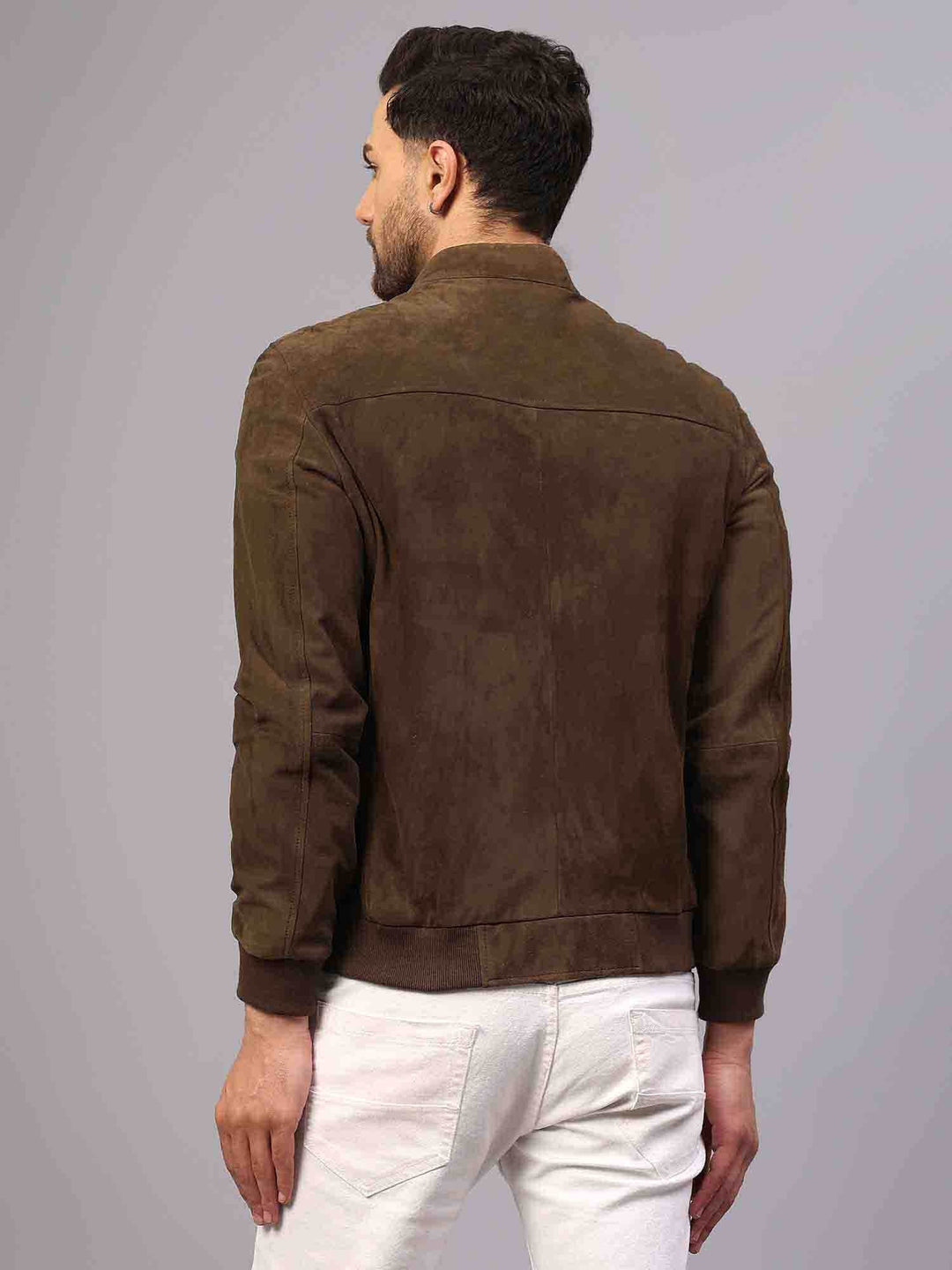 Saint Fabrizio Olive Suede Leather Men's Bomber Style Jackets