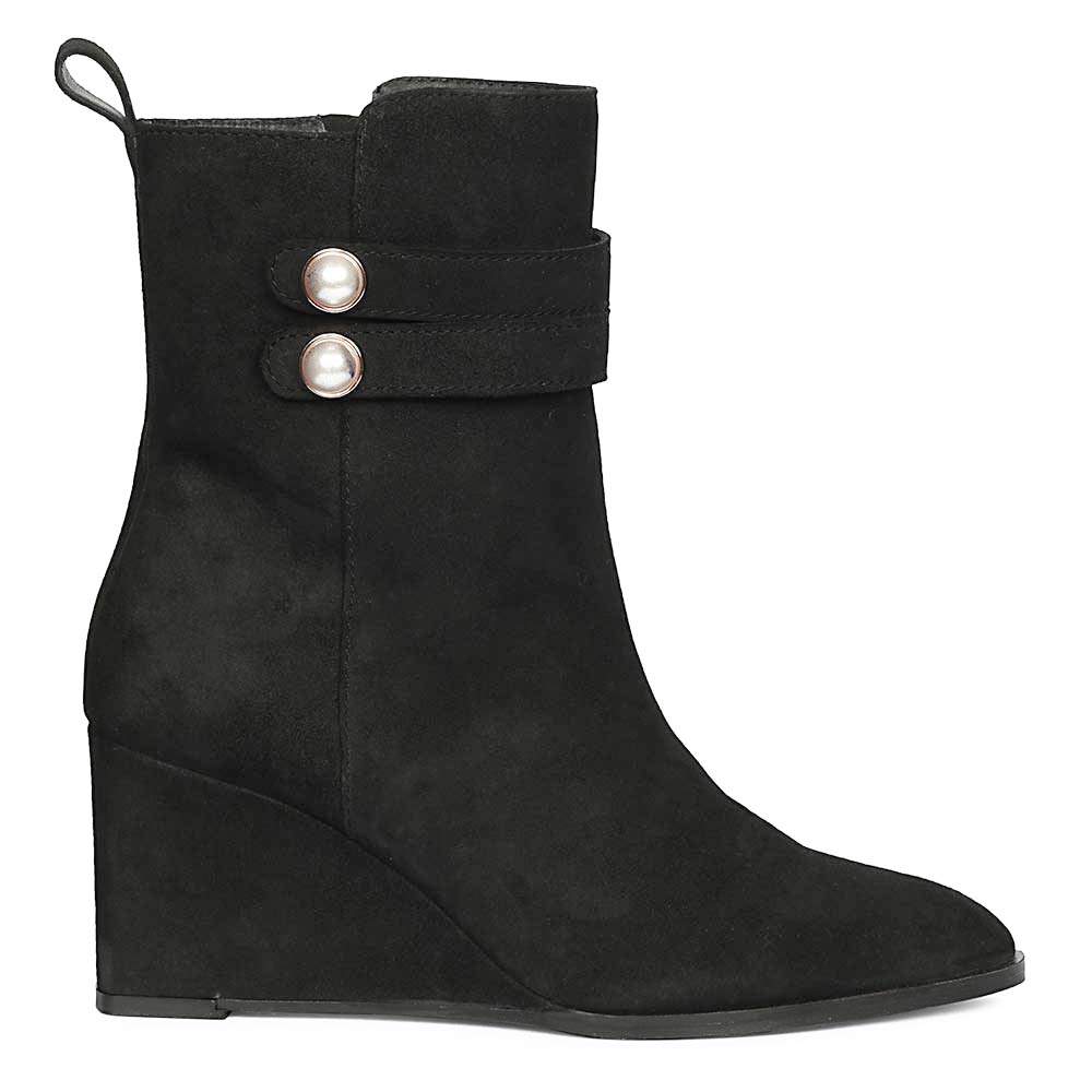 Saint Rosabel Pearl Black Suede Leather Wedge Ankle Boots
