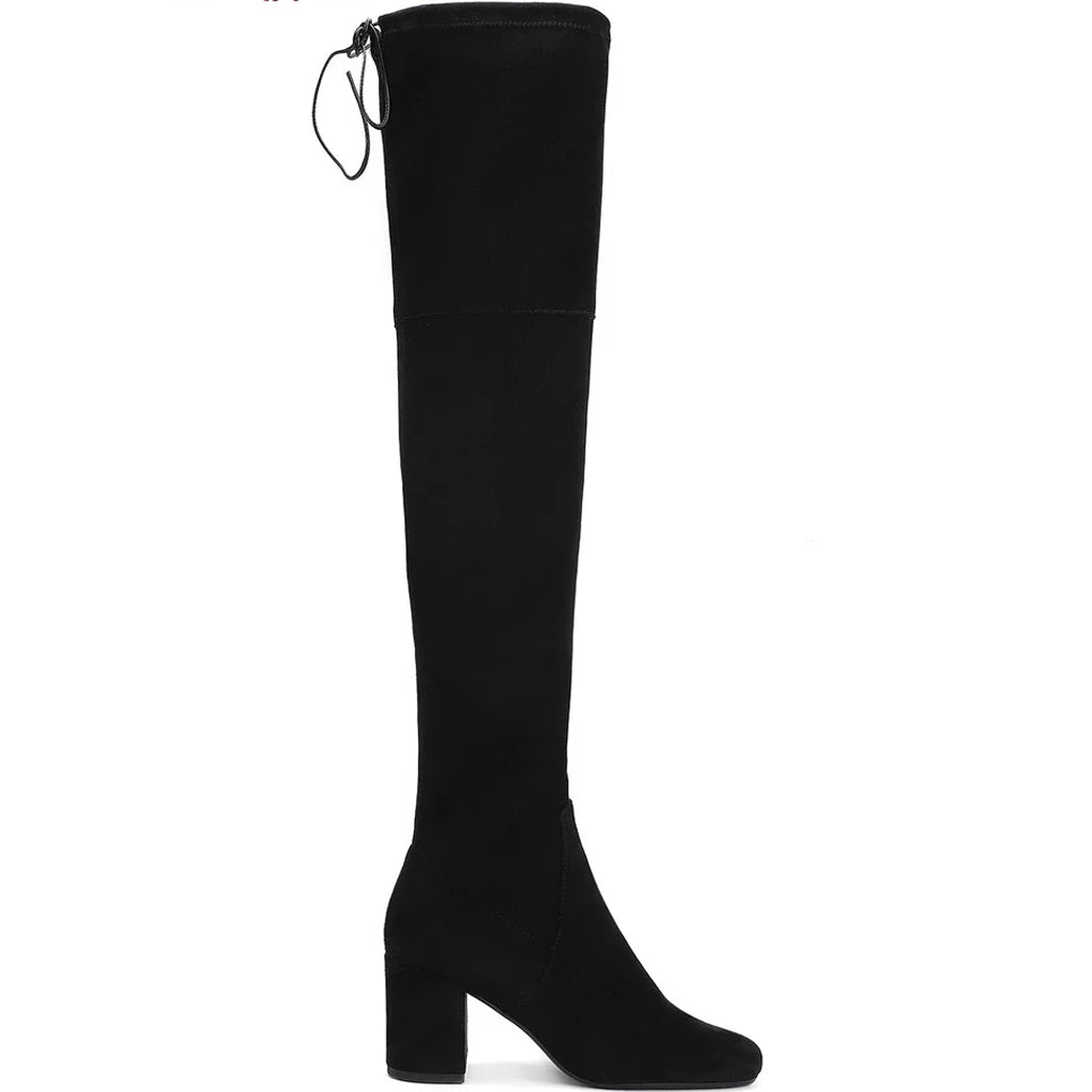 Elegant Saint Luisa Over-the-Knee Boots in Black Stretch Suede