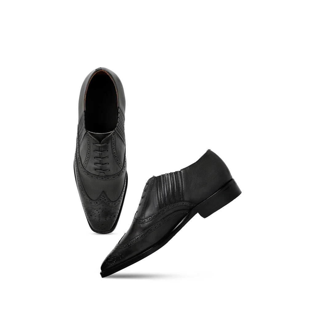 Saint Vincenzo Grey Leather Square Toe Lace Up Décor Shoes