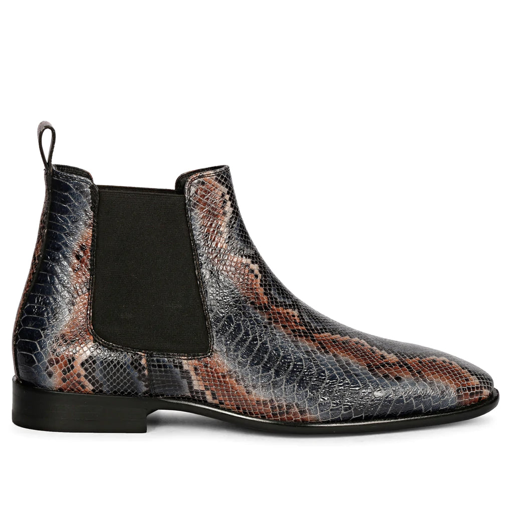 Saint Rory Blue Snake Embossed Leather Chelsea boot