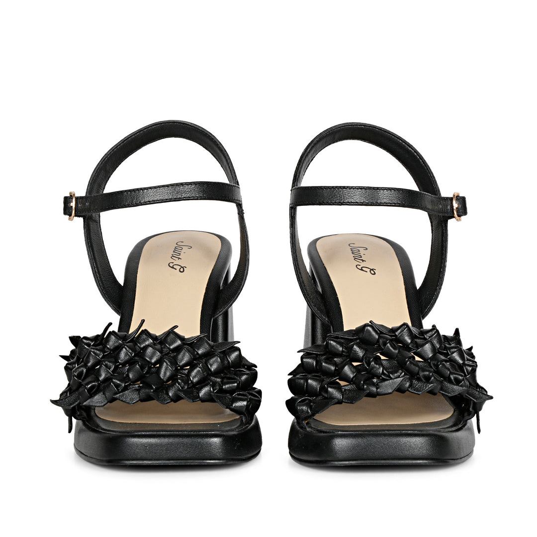Chic Saint Joy heels in handwoven black leather design