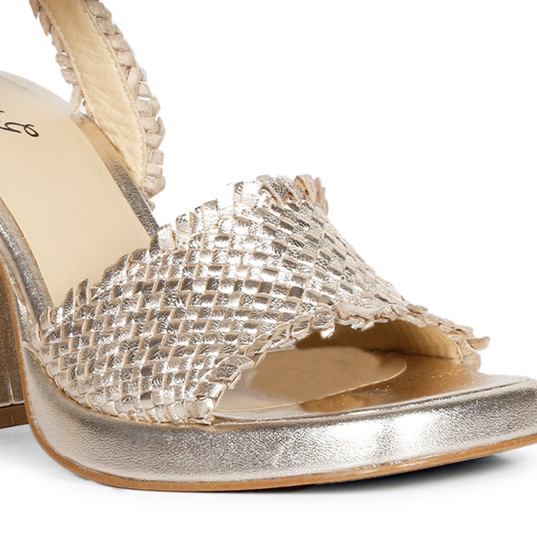 Gold Hand-Woven Leather Heels – Elevate Your Style with Saint Hannah"