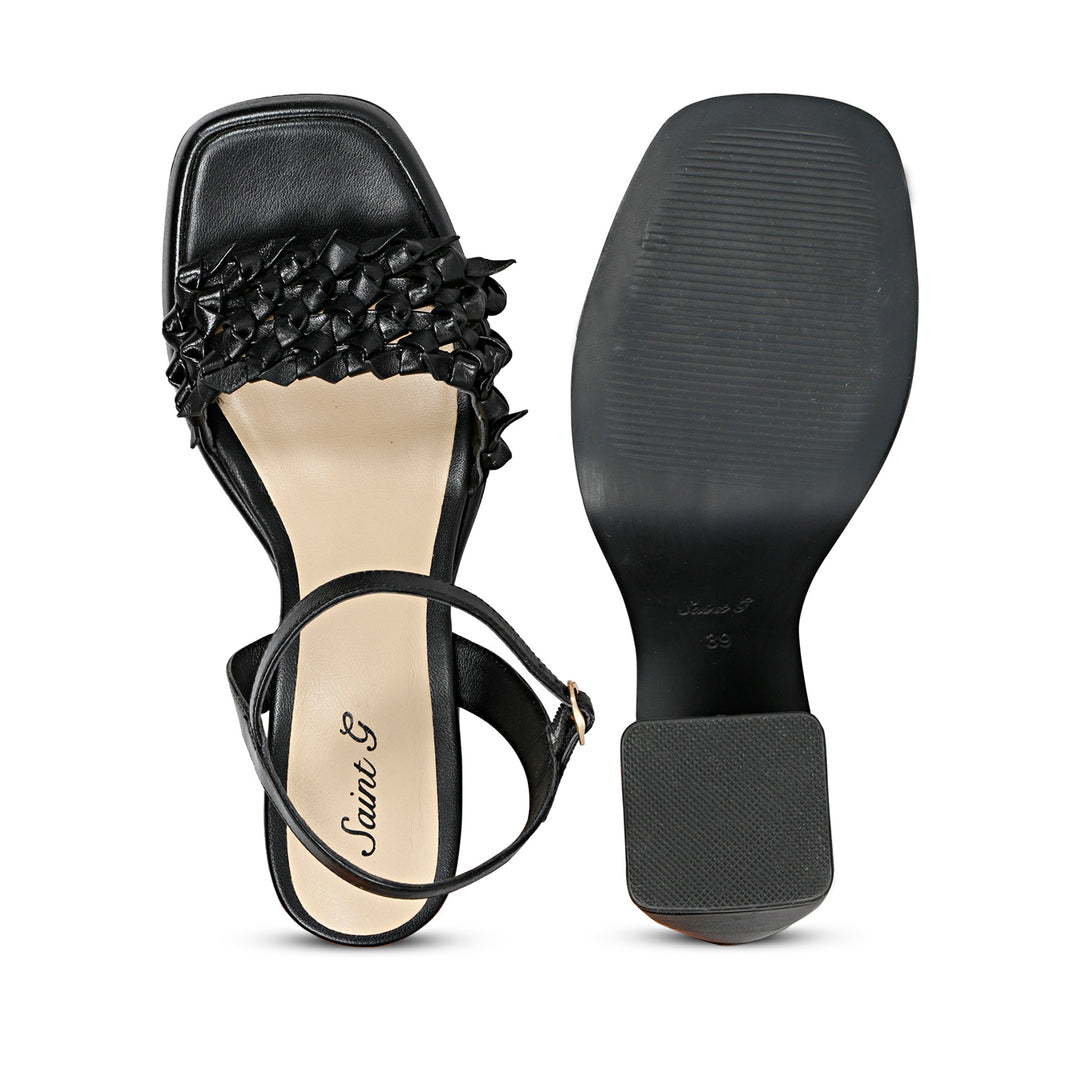 Chic Saint Joy heels in handwoven black leather design