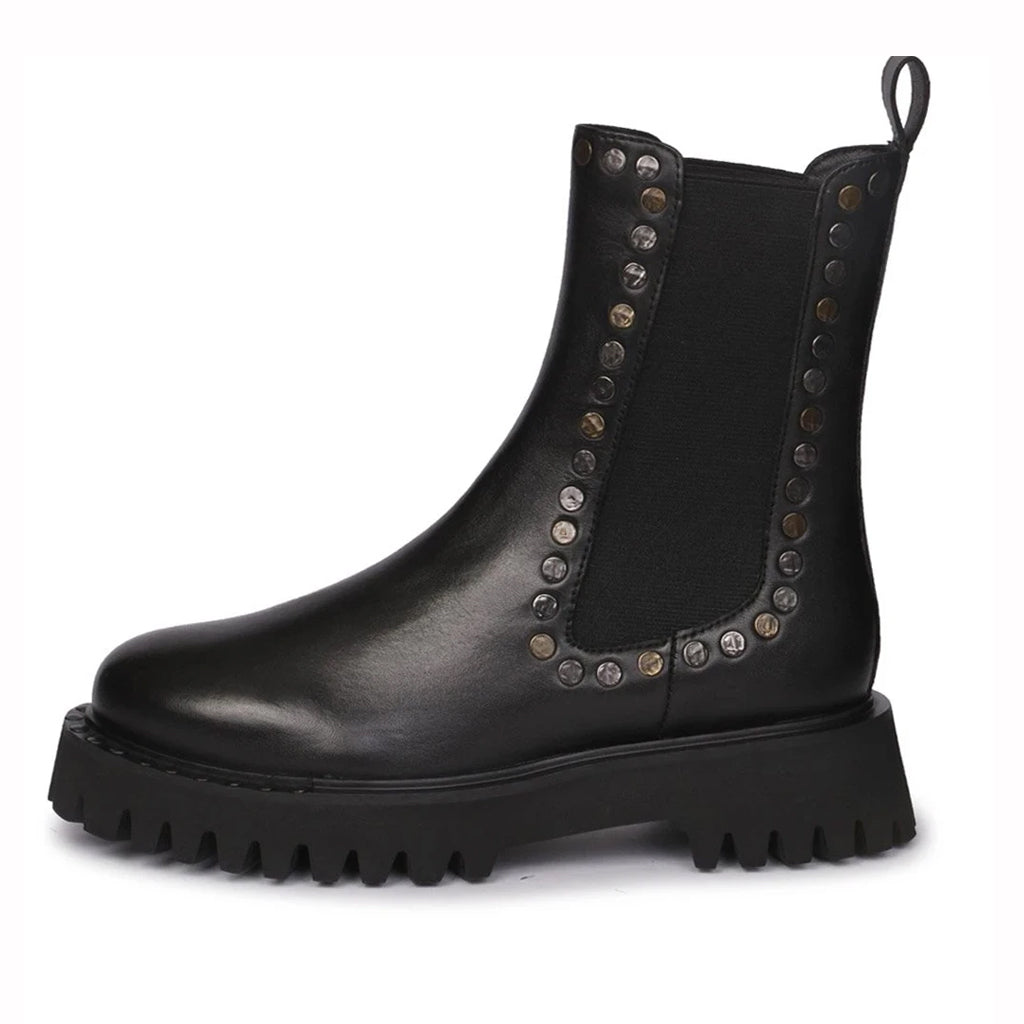 Saint Jessica Metal Studded High Ankle Leather Boots - Edgy and stylish high ankle boots with metal studs for a bold fashion statement
