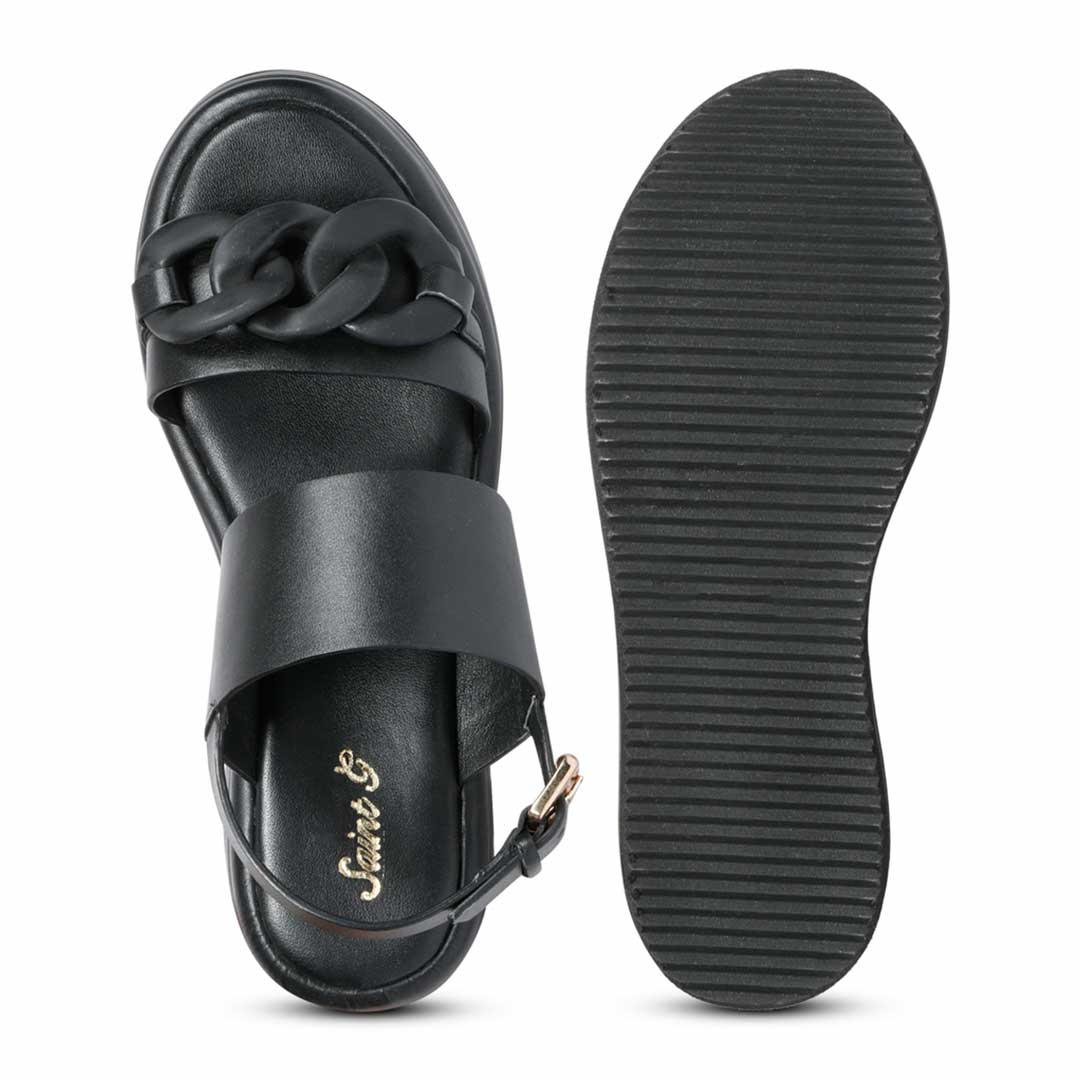 Stylish Saint Flurina Black Leather Sandals - Elevate your look with woven leather and platform sole. Perfect for any occasion.