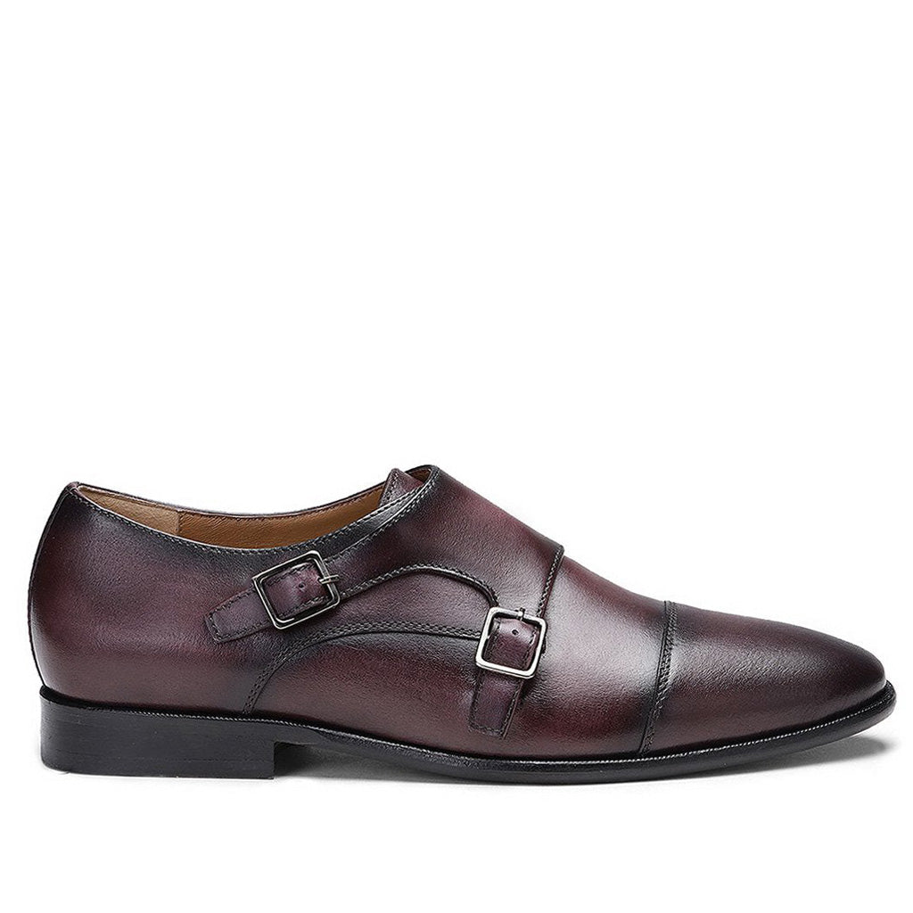 Saint Alboin Two Color Toned Red Leather Double Buckled Monk Strap Shoes