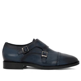 Saint Perctarit Blue Leather Double Buckle Monk Brogue Shoes