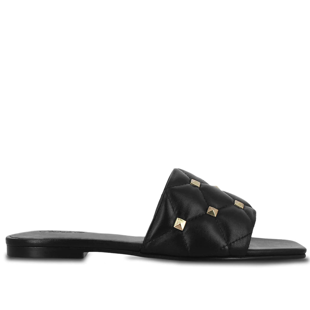 Saint Ludovica Black Leather Slides: Handcrafted elegance for ultimate comfort and style