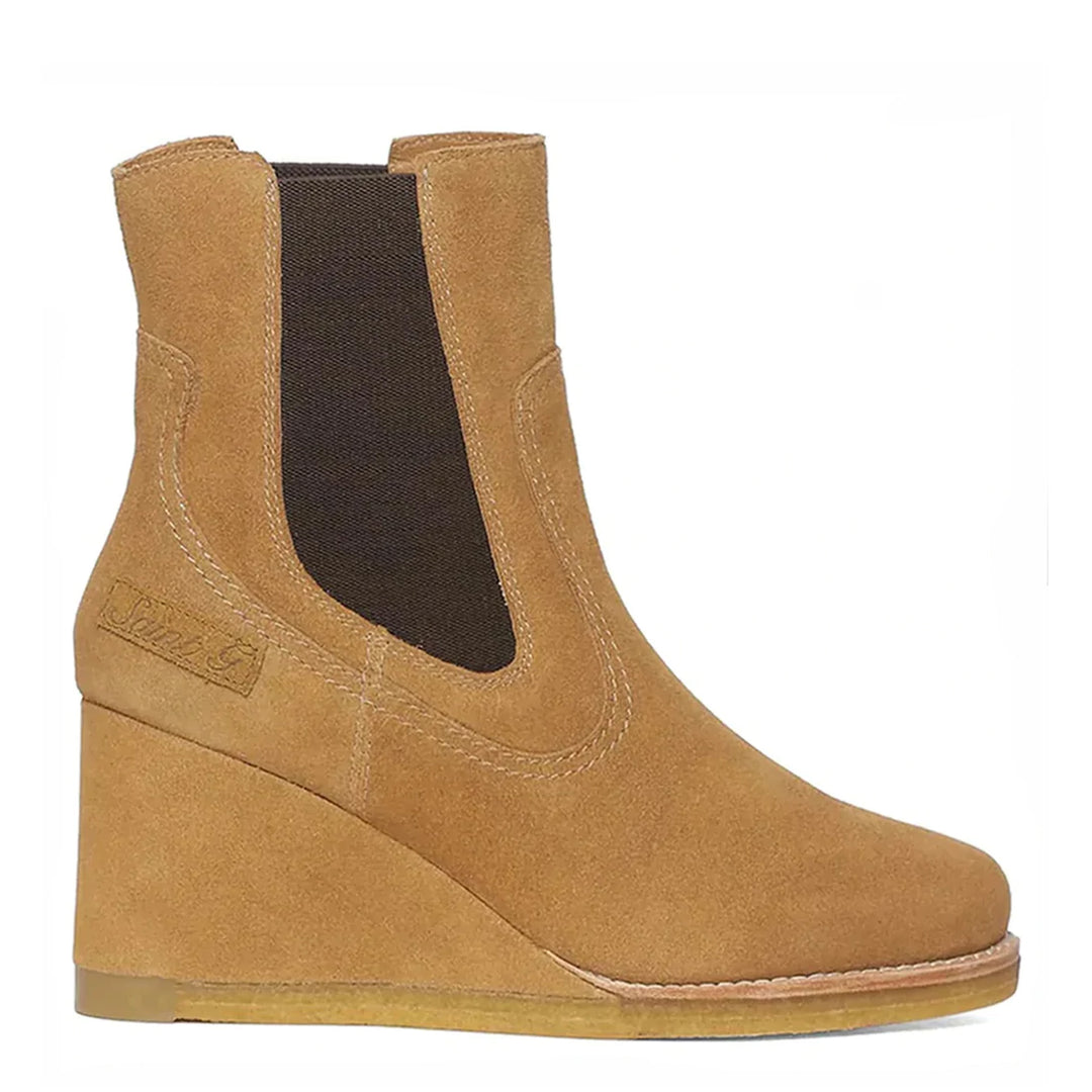 Chic Saint Tesora Tan Suede Leather Mid Heel Wedge Boots - Stylish comfort for every step, a perfect blend of fashion and sophistication
