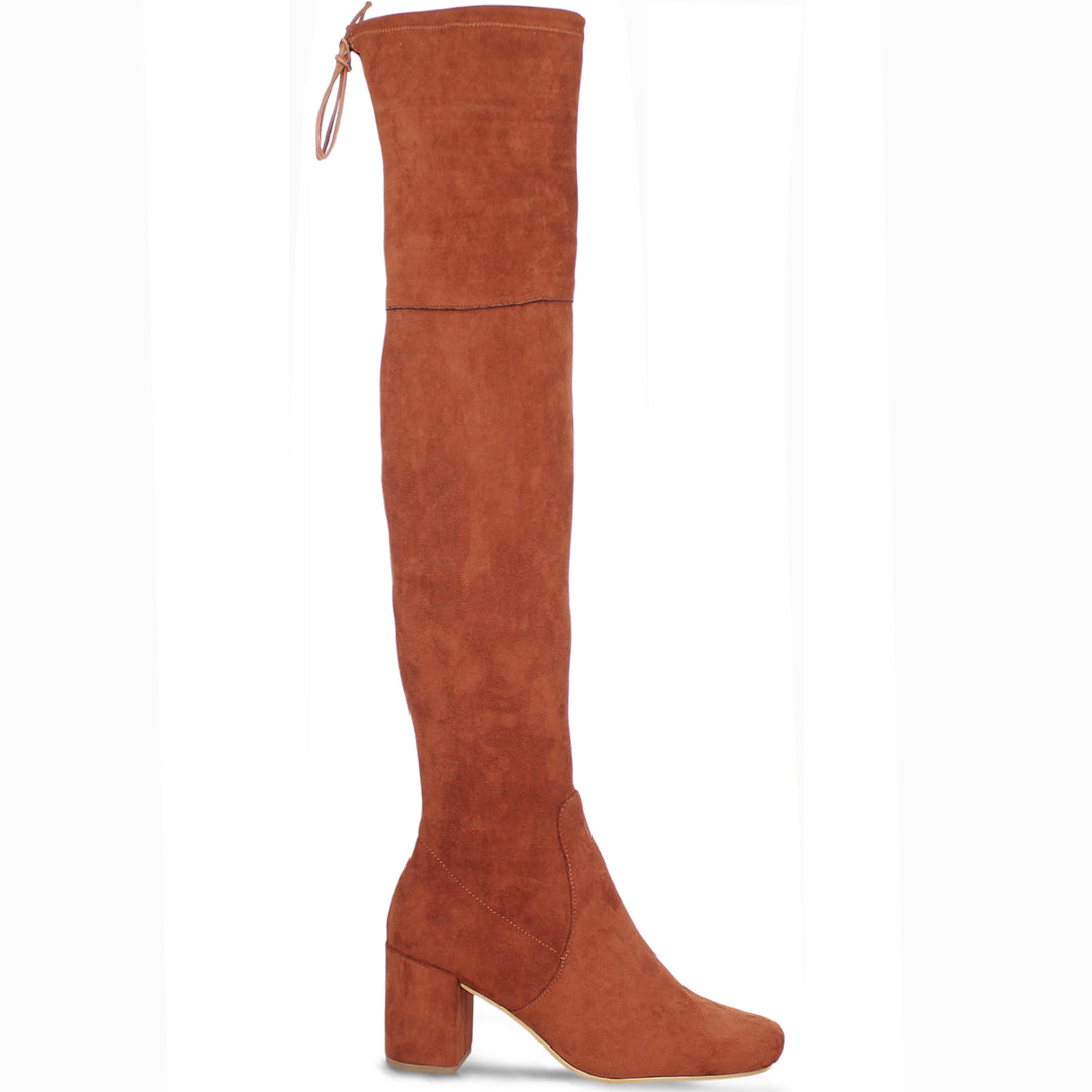 Chic Saint Luisa Tan Suede Boots - Knee-high Stretch Design for Women
