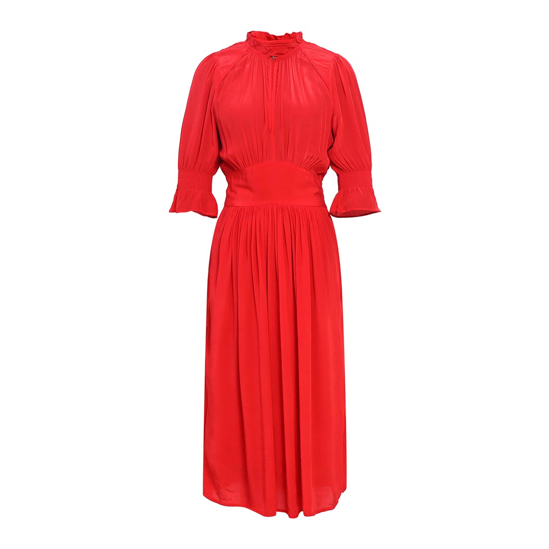 SaintG Saint Womens Crimson Solid Viscose Sunfeel Midi Dress Red / M SaintG Saint Womens Crimson Solid Viscose Sunfeel Midi Dress Red / M