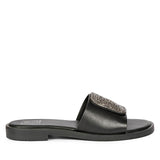 ViviBlu Black Leather Flat Sandals