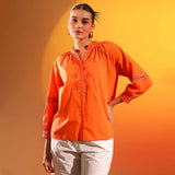 Saint Helena Orange Embroidered Cotton Shirt